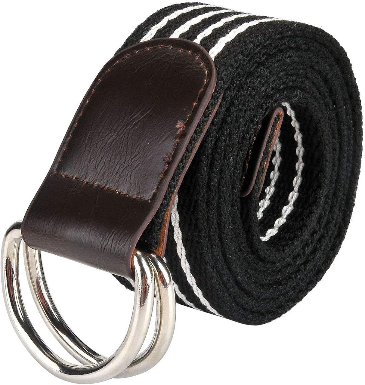 Men'S Ladies Striped Belt Fabric Belt With Double D Buckle Rings Canvas