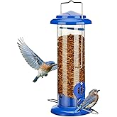 Kingsyard Upgraded Bluebird Feeder for Outdoors Hanging, Metal Mealworm Tube Bird Feeder with Widen Perch for Wild Birds, Squirrel Chew Proof, Easy to Refill & Clean(Blue)