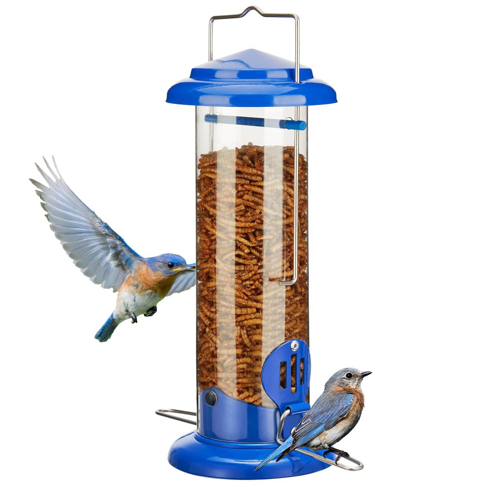 Photo 1 of Kingsyard Upgraded Bluebird Feeder for Outdoors Hanging - Metal Mealworm Tube Bird Feeder for Blue Birds Robins Wrens Titmice, Blue