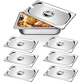 Bokon 6 Pack 1/3 Steam Table Pan Covers Stainless Steel Hotel Pan Lid with Handle Catering Food Pan Cover Slotted Notched Universal