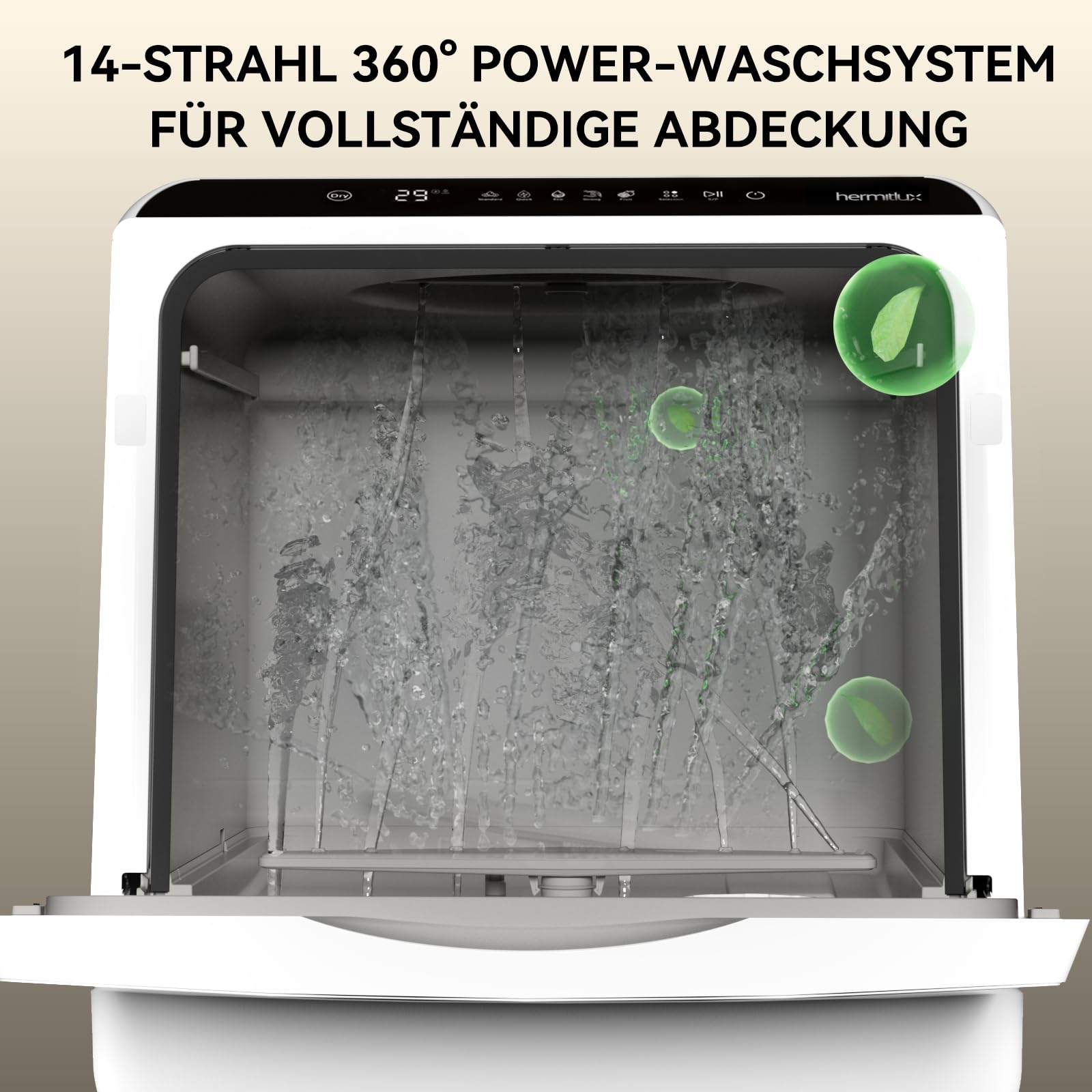 Hermitlux Mini Geschirrspüler, Spülmaschine für 4 Bestecksätze, 5 Liter Wassertank, 6 Programme Mini Tischgeschirrspüler, Perfekt für Wohnungen, Schlafsäle, Camping, Weiß 6