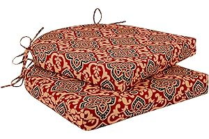 cozyide Outdoor Chair Cushions, Waterproof Patio Seat Cushions with Adjustable Straps, Round Corner Patio Chair Cushions for Garden, Red Abstract Block, 17x16x2 Inch (Pack of 2)