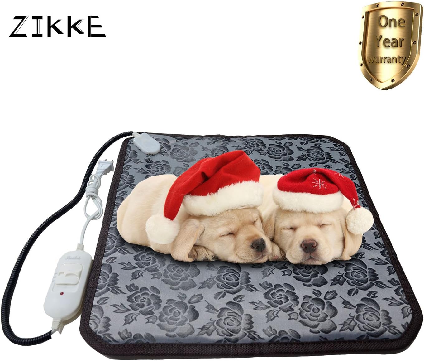 Zikke Electric Comfortable Pet Heating Pad Indoor Pet Bed Warmer for Dog and Cat, Waterproof Adjustable Pet Heated Pad with Chew Resistant Steel Cord 17.7"x17.7"