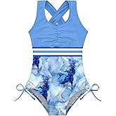 BFUSTYLE Girls One Piece Swimsuit Cute Striped Bathing Suit Hawaii Swimwear 6-17 Years