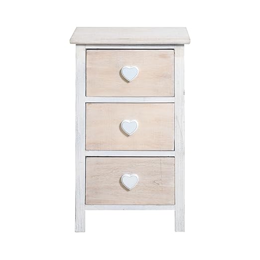 title=Rebecca Srl Comodino Cassettiera 3 Cassetti ROMANTICA Legno Bianco Crema Shabby