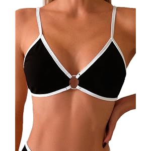 Fanuerg Women's Triangle Bikini Tops O Ring Linked Front Swimsuit Top Floral Printed Swim Bathing Suit Tops