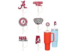 PARTYKANDY 6 Alabama Crimson Tide Straw Covers (10 millimeter) Alabama Crimson Tide Gift for Men and Women Football Fans Fits Large Stanley Simple Modern 40oz Water Bottles (10 mm straw) (Alabama Crimson Tide)