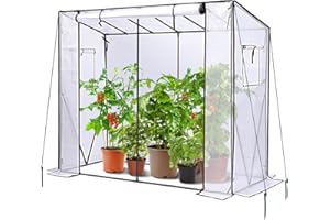 Ohuhu Tomato Greenhouse for Outdoors: Portable Lean to Green House Heavy Duty with Roll-Up Zippered Door, Tall Plastic Greenhouses for Outside Plants Growing Shed Tent for Backyard, 6.6x2.5x5.6 FT