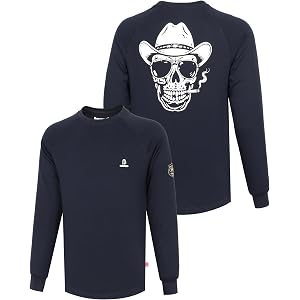 BOCOMAL FR Shirts for Men Heavyweight Flame Resistant Pocket-Free Crewneck | Fire Retardant 7oz 100% Cotton Knit,Long Sleeve,