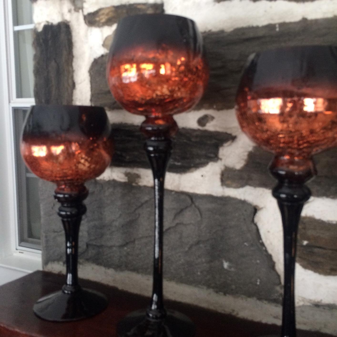 Home Decor Set Of 3 Brown Mercury Chocolate Crackle Finished Glass Hurricane Candle Holders Decorative Sphere Ball Candle Holders Home Decor Party Centerpiece Home Kitchen