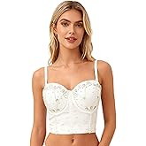 ROYAL SMEELA Corset Crop Beaded Bustier Top with Pearl Push Up Bra Clubwear Party Bustier Crop Top for Parties Special Events