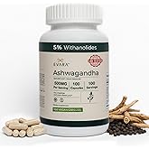 EVARA Ashwagandha Capsules 500mg (100 Count) | Organic Ashwagandha Powder | High Potency Ashwagandha Root Extract with Black Pepper & 5% Withanolides | Vegan, Gluten Free | GMP Certified