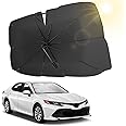 JOYTUTUS Windshield Sun Shade Umbrella, Upgraded 360° Rotation Bendable Shaft Handle, Foldable for SUV, Automotive Interior Sun Protection, UV Rays Block, Easy to Store and Use, 54''x 31''