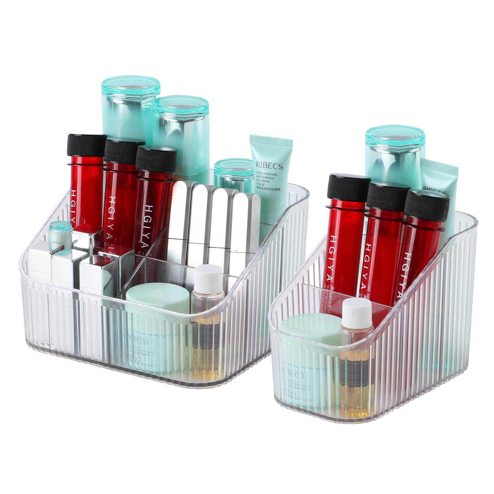 OSteed Clear Makeup Organiser Box for Vanity, Makeup Brush Holder with 8 Cups, Skincare Beauty Cosmetic Storage Box, Dressing Table Organiser Storage, Toiletry Organiser