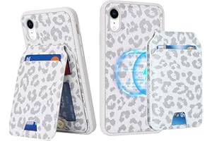 Havaya iPhone XR Case with Card Holder - MagSafe Compatible - Detachable Magnetic - White Leopard Print