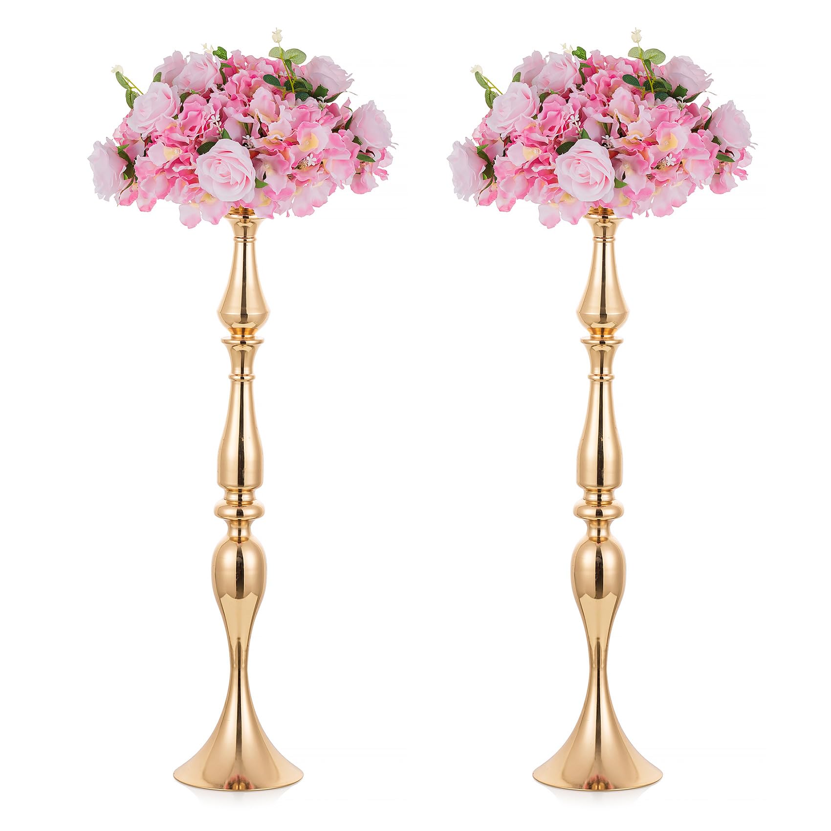 Photo 1 of 2 Pcs Versatile Wedding Metal Flower Arrangement Rack, Candle Holder Stand Set Candlelabra for Wedding Party Dinner Centerpiece Event Restaurant Hotel Decoration (Gold, 31.5" H)