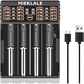 18650 Battery Charger,MIEKLALE 4-Bay Smart Universal Charger for Rechargeable Batteries Ni-MH Ni-Cd AA AAA Li-ion IMR 10440 1