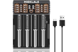 18650 Battery Charger,MIEKLALE 4-Bay Smart Universal Charger for Rechargeable Batteries Ni-MH Ni-Cd AA AAA Li-ion IMR 10440 14500 16340 26650 21700 RCR123A