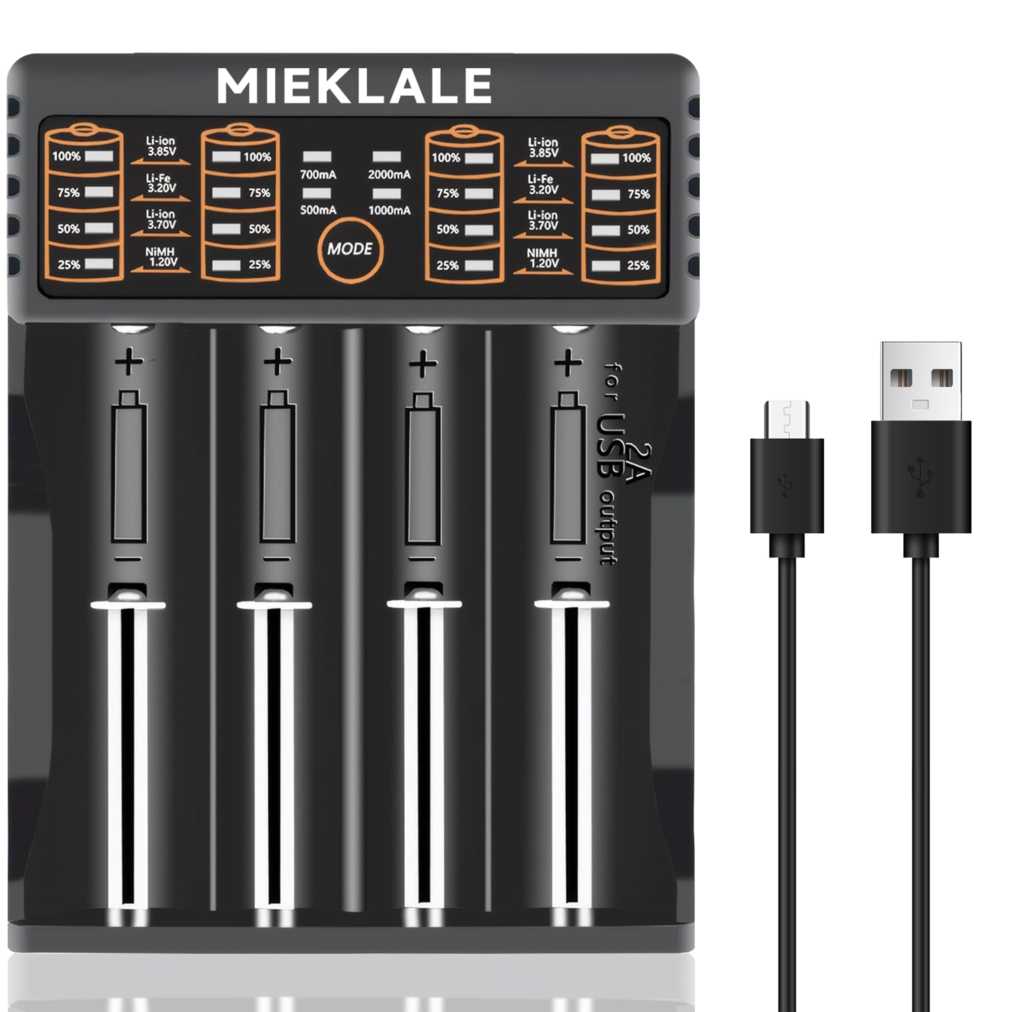 Photo 1 of 18650 Battery Charger,MIEKLALE 4-Bay Smart Universal Charger for Rechargeable Batteries Li-ion IMR 10440 14500 16340 RCR123 26650 17500 18490,Ni-MH Ni-Cd AA AAA