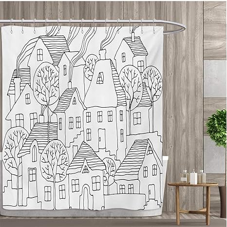 Amazon 小さなスケッチ柄シャワーカーテン ナチョス クロワッサント ティー オニオンリング マフィン モノクロイラスト フードシャワーカーテンコレクション 36インチx72インチ ベージュとブラック 36 X 72 Inch シャワーカーテン ホーム キッチン オンライン通販