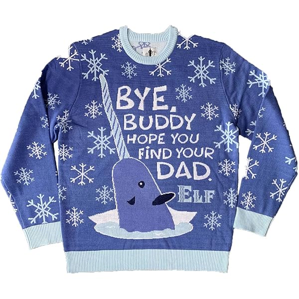 Ugly Christmas Sweaters For Men ELF The Movie Men's Narwhal Bye