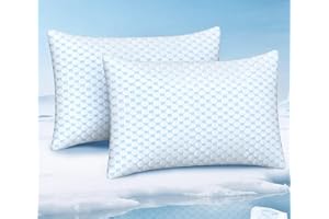 Favocama Cooling Pillow for Sleeping, Shredded Memory Foam Pillows Queen Size Set of 2, Double Sided Cooling Bed Pillows for Hot Sleepers, Side Back and Stomach Sleepers