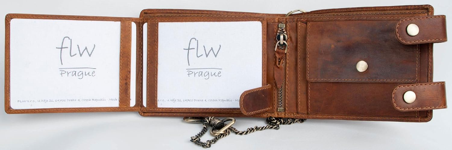 FLW Natural Leather Biker's Pure Leather Wallet with Metal Chain with Shark, Tan - Image 4
