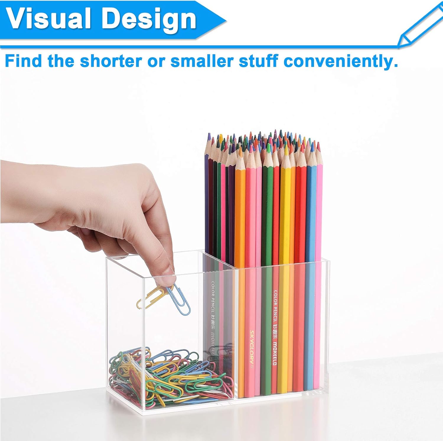Vitviti Acrylic Pen Holder, Clear Desk Organizer, Pencil Cup Holder for Desk with 4 Compartments, Desktop Stationery Organizer for Home/Office Storage/School/Art Supply, Set of 2: Home Improvement