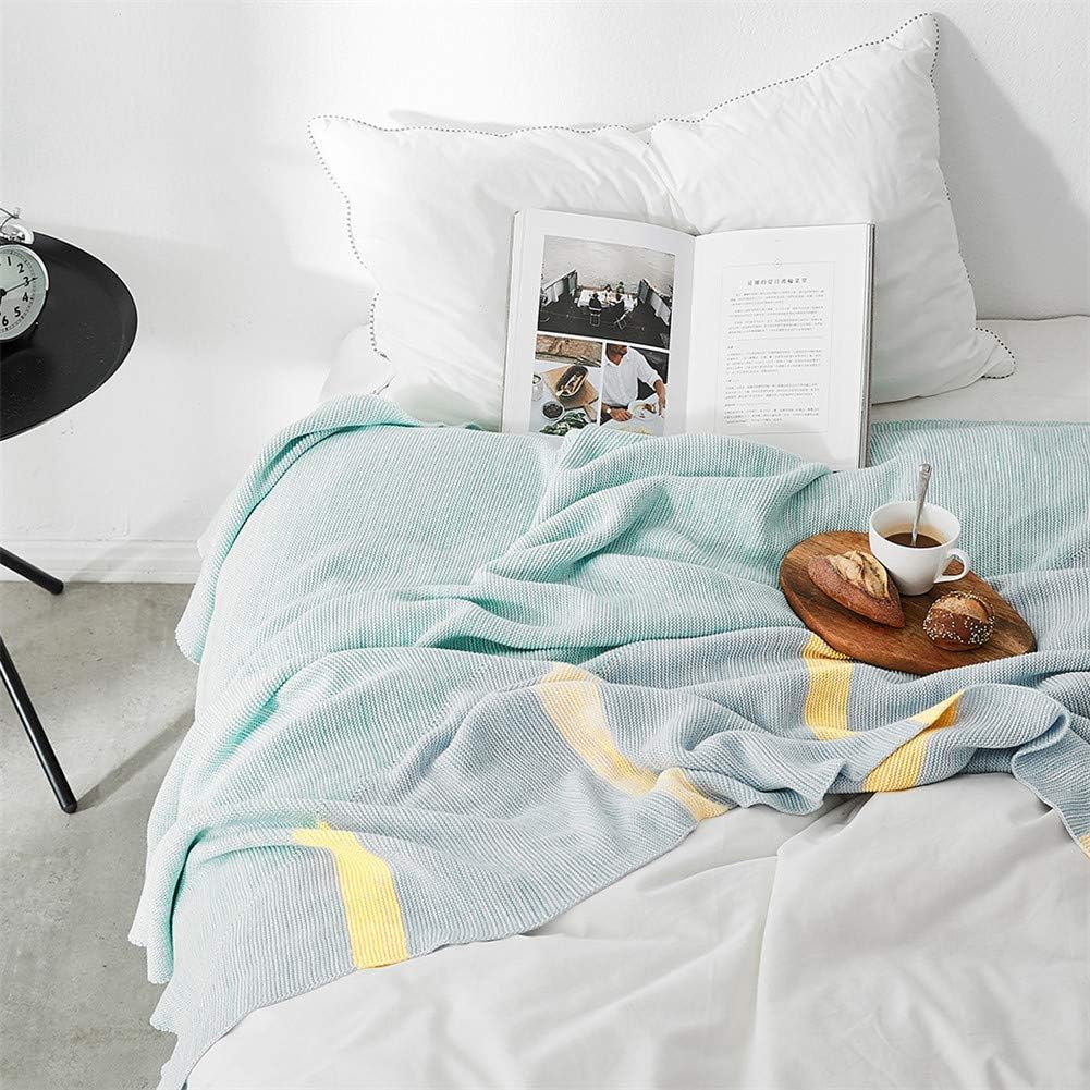 MLAH Knitted Decorative Throw Blanket with Pompom Office Nap Travel Sofa Towel for Children Adult Bedroom Living Room, 130 * 160CM,Blue