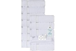 SALBAKOS 100% Turkish Cotton Washcloth Set of 12 13x13 inch | Heirloom Quality | Hotel & Spa Collection | Ultra Soft, Super Absorbent, Washcloth Towels | Made in Turkey (White, 12 Washcloths)