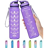 Elvira 32oz Large Water Bottle with Motivational Time Marker & Removable Strainer,Fast Flow BPA Free Non-Toxic for Fitness, G