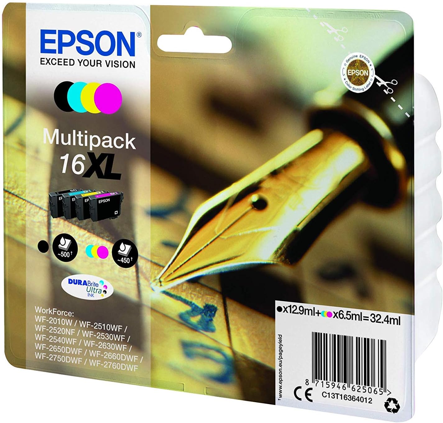 Epson EasyMail C13T16364510 Durabrite Ultra Ink, Assorted Colours, MultiPack, XLarge, Amazon