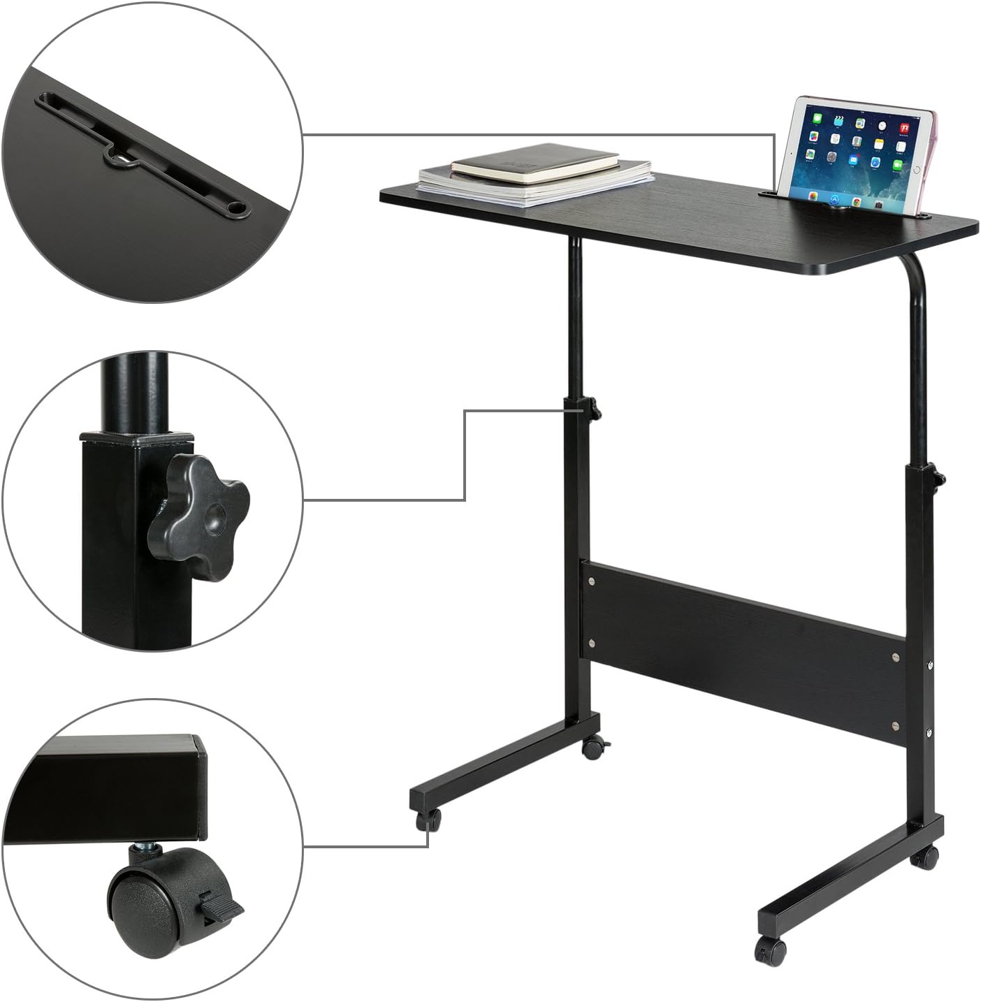 DOEWORKS Side Table, Adjustable Laptop Stand Portable Cart Tray Side Table, Black Studying Desk: Home & Kitchen