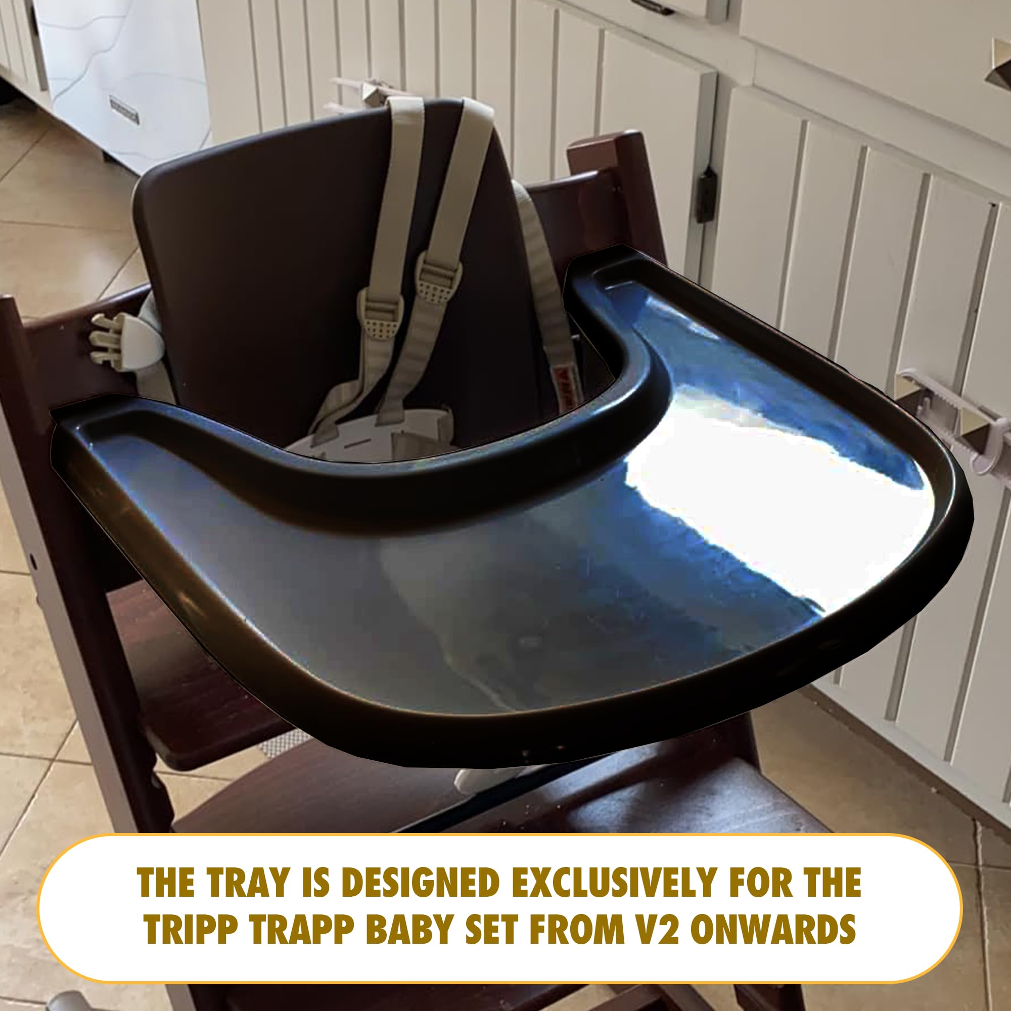 Baby High Chair Tray Compatible with Stokke Tripp Trapp Chair with Smooth Surface and Strong Suction Power - Made with Food-Safe Plastic (BPA BPS BPF Lead and Phthalate Free) - Black