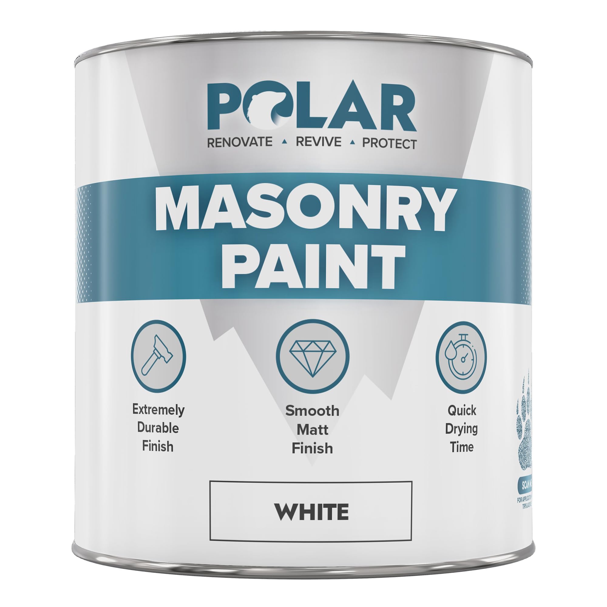 Polar White Masonry Paint - 500ml | Matt Finish | Multi-Purpose Interior & Exterior Emulsion Paint for Kitchen, Living Room, Garden, Walls, Ceilings, Brick, Concrete | Durable Performance