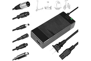 TATENOUGGGEDSS 42V 2A Universal Charger 5 in1 Plugs with DC 5.5 * 2.1mm, 8mm/12mm 3 Prong, RCA & 3-Pin XLR Plugs for 36V Li-ion Battery & GOTRAX GXL V2/Nano S3 ION/G2-G4/XR Series Power Adapter