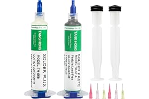 TANG HONG Solder Flux and Solder Paste Kit,10CC No Clean Solder Flux (1 PACK), Sn42%/Bi58% Lead Free Solder Paste 30g (1 PACK), 138℃ Solder Paste for Electronics,For Electronic Soldering