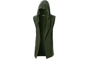 GIVON Mens Sleeveless Ruffle Shawl Collar Cardigan Lightweight Long Hooded Vest Sweater
