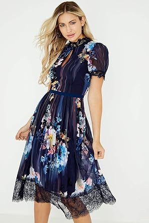 little mistress viola floral lace hem midi dress