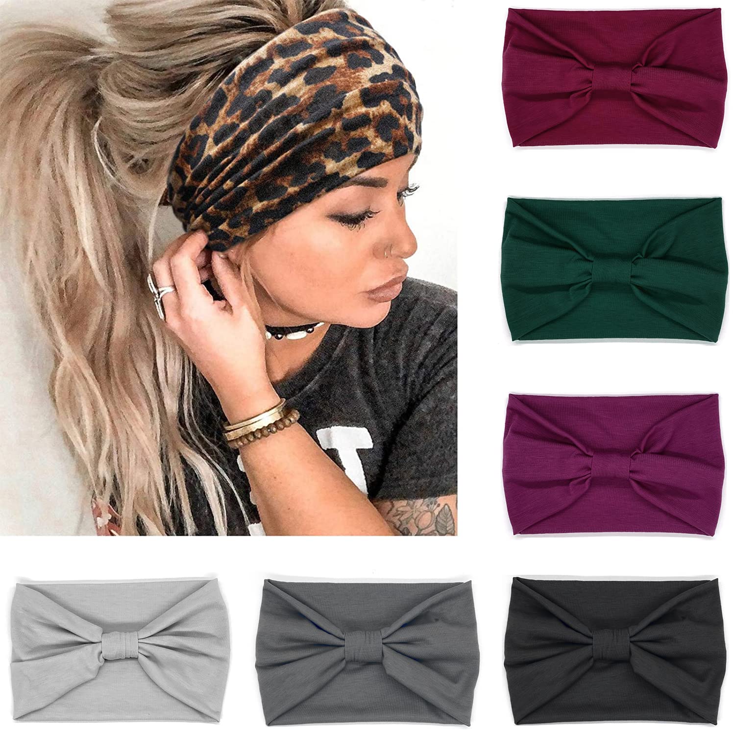 VENUSTE Wide Headbands for Women's Hair, Solid Fashion Knotted Head Bands for Adult Women Hair Accessories, 6PCS