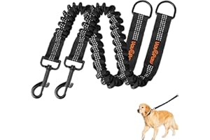 VavoPaw Bungee Dog Leash Extender, Shock Absorbing Dog Lead Extender for No Pull & Prevents Injury, Retractable Bungee Leash for Large Dogs with 360° Swivel Clip & Reflective Strip, 2 Pack