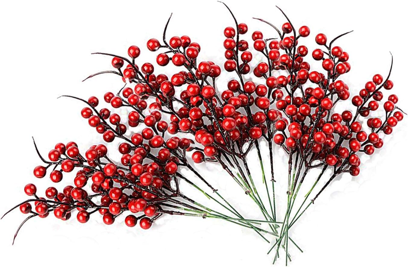 WDDH Red Berries,30 Pack Artificial Red Berry Stems for Christmas Tree