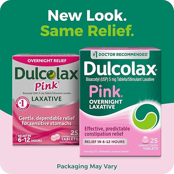 DULCOLAX PINK LAXATIVE COMFORT COATED TABLETS – 25 CT, PACK OF 6