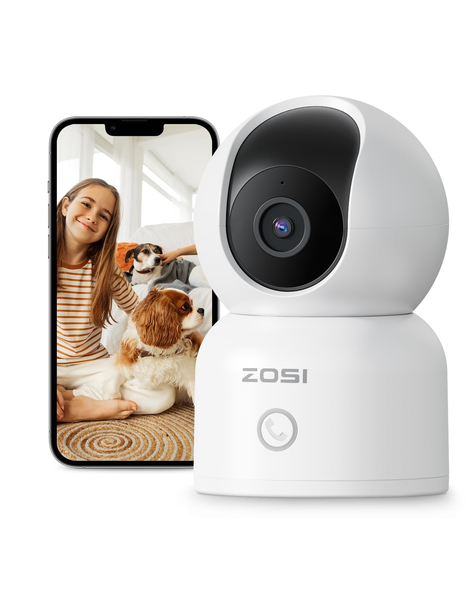 ZOSI C518 2K 3MP Indoor Security Camera - 360° Pan/Tilt Baby Monitor & Dog Cam, Dual-Band 2.4G/5G WiFi Pet Camera with App, Smart Person Detection, 2-Way Audio, Cloud & Local Storage, Works with Alexa