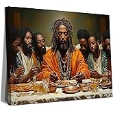 Modern Black Jesus Canvas Wall Art African American The Last Supper Painting Picture Wall Decor Black Man Christian Poster Print Artwork for Kitchen Dining Room Living Room Bedroom 12x16in