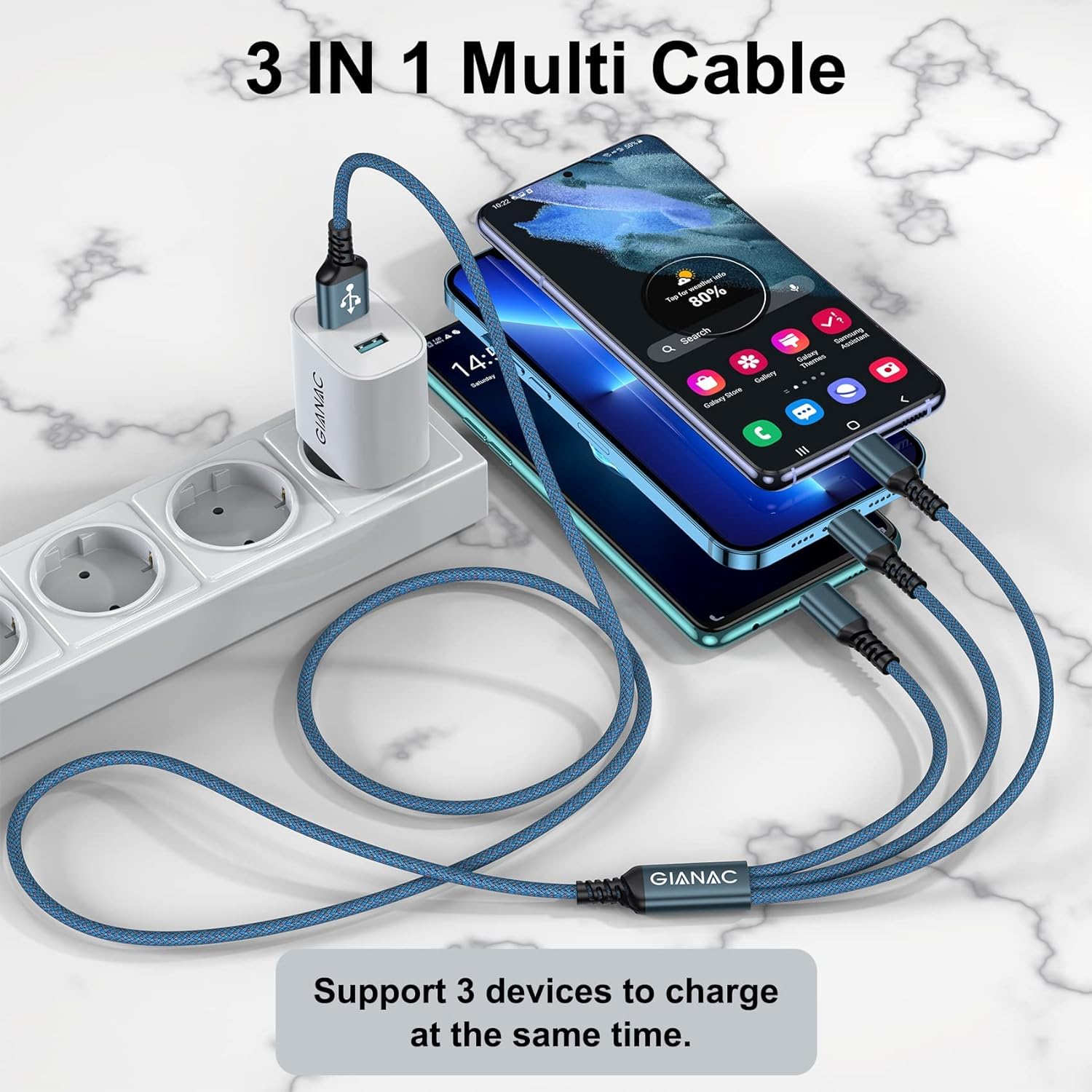 GIANAC Multi USB Kabel [3Stück 1.2M] 3 in1 Universal Ladekabel Schnell Ladekabel Mehrfach mit Micro USB Typ C Lightning Kabel für iPhone, Android Galaxy, Huawei,Oneplus,Sony,Honor View 6