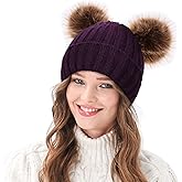 Arctic Paw Womens Winter Hat Cable Knit Beanie for Women Faux Fur Pompom Ears