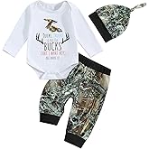 KtwHarnu Newborn Baby Boy Hunting Outfit Deer Mallard Duck Long Sleeve Romper Camo Pants Hat 3Pcs Outfits Set Fall Clothes