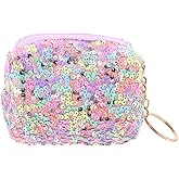 CALLARON Mini Coin Purse Keychain Small Sequin Wallet for Ladies Girls Kids Portable Zippered Change Pouch Cute Sparkle Coin Case