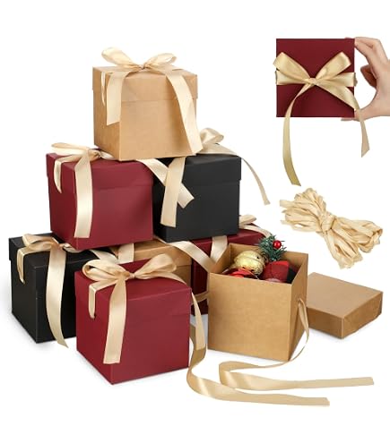 12 Rosa Geschenkboxen Mit Deckel – 15,2 Cm Würfel, Kariert, Mit Band, Faltbar, Für Party, Hochzeit, Geburtstag